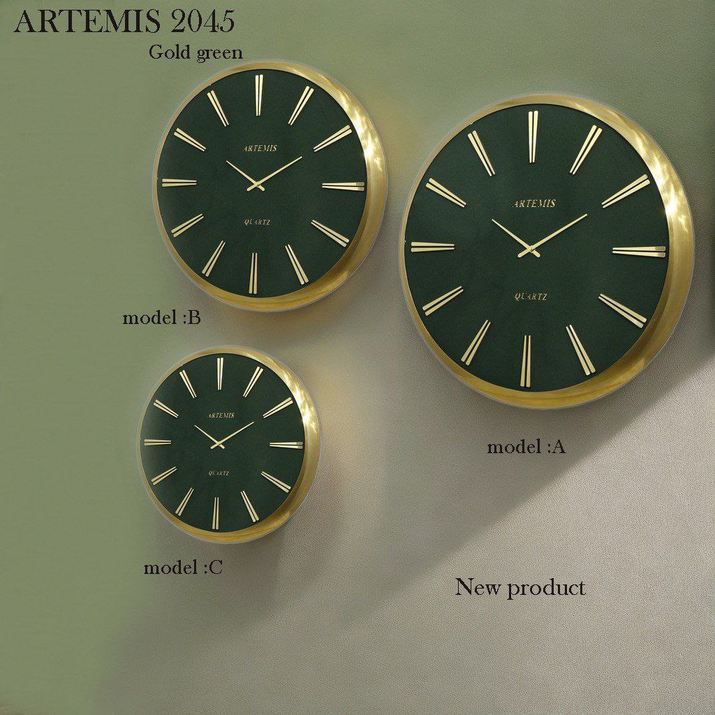 ساعت-دیواری-آرتمیس-مدل-2045-گلد-صفحه-سبز-سایز-A