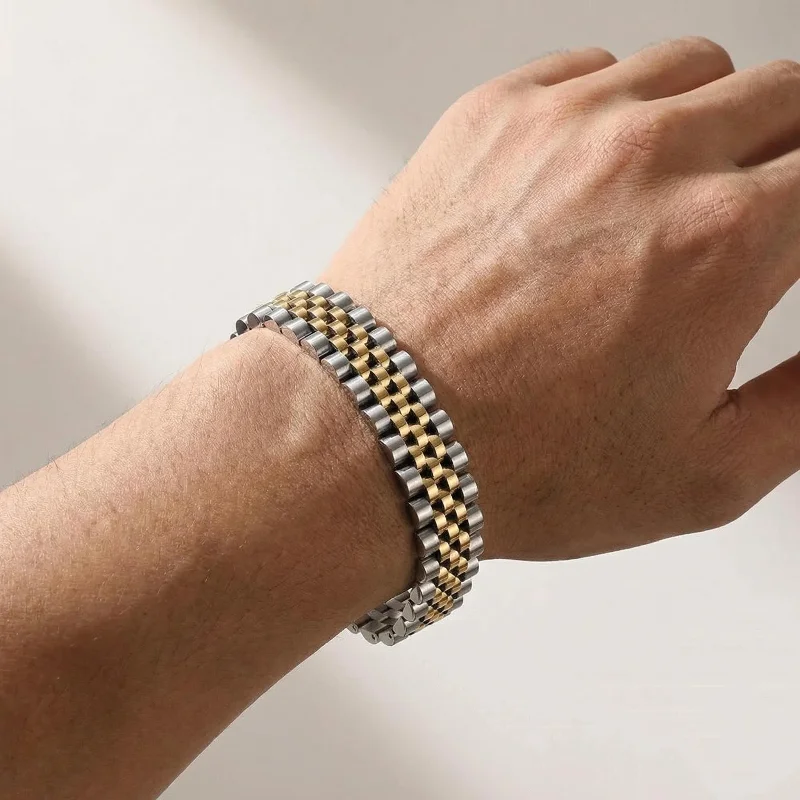 دستبند-استیل-رولکس-5-ردیفه-طلایی-نقره-ای
