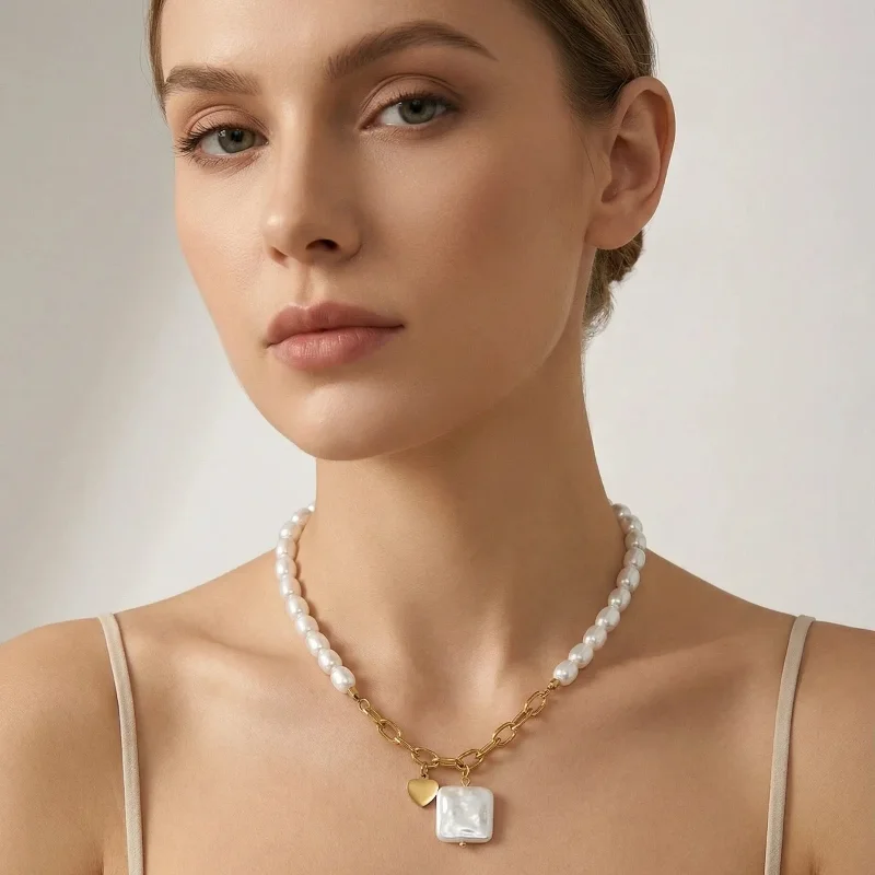 زنجیر-استیل-دل-آویز-صدفی