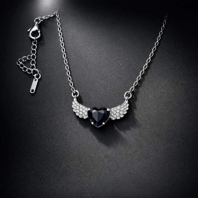 گردنبند-استیل-زنانه-بال-فرشته-نگین-قلب-مشکی