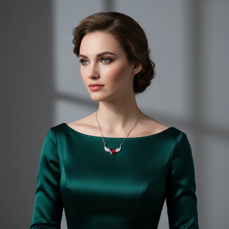 گردنبند-استیل-زنانه-بال-فرشته-نگین-قلب-قرمز