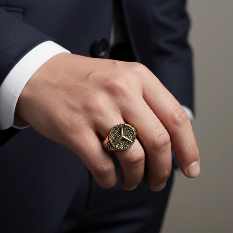 انگشتر-استیل-طلاروس-مردانه-بنز