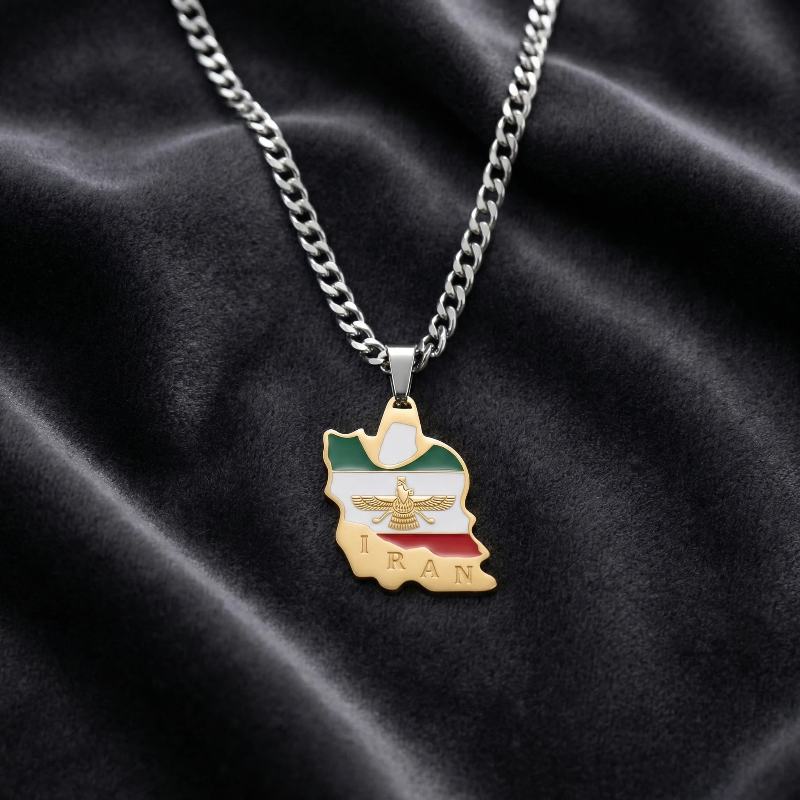 پلاک-استیل-ایران-پرچم-فروهر-طلایی