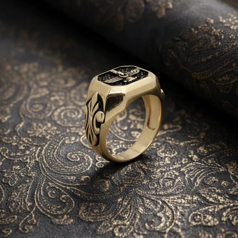 انگشتر-استیل-طلاروس-فروهر-مردانه-مستطیلی