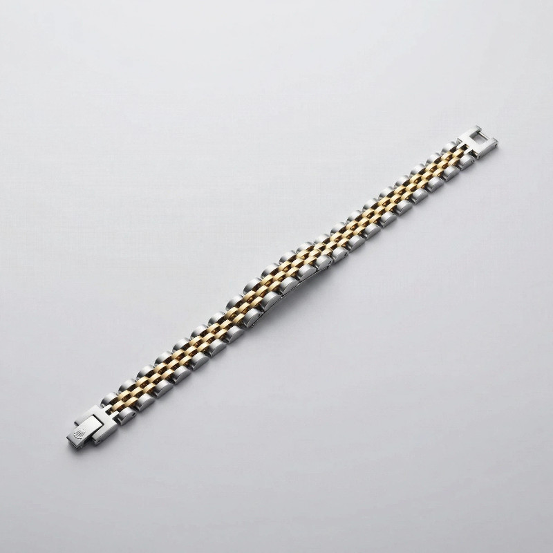 دستبند استیل رولکس 3ردیفه طلایی نقره ای